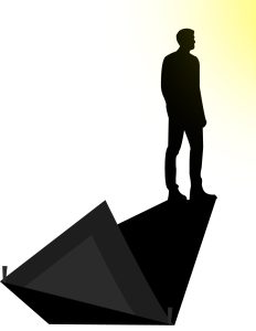 A silhouette of a person standing while staring at the sun, with their shadow casting into a tent, reflecting on their past when all they had was a tent. 