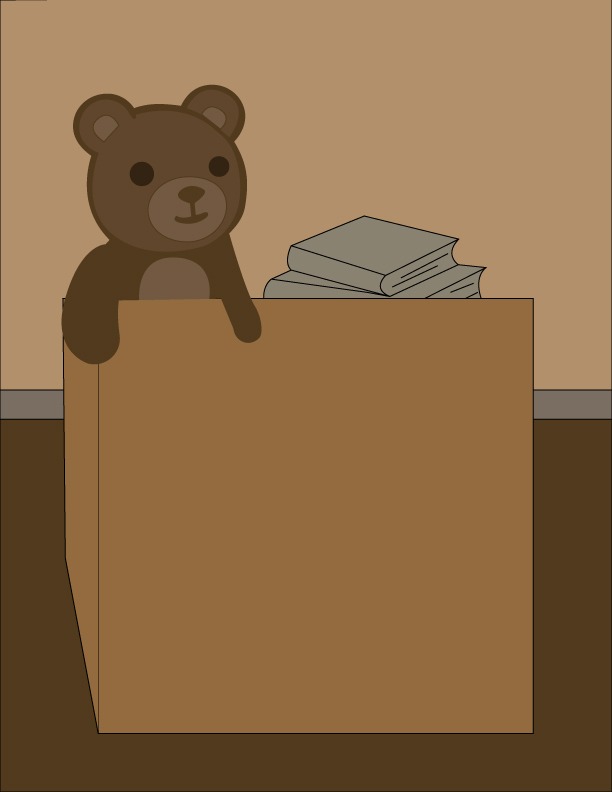 A cardboard box on a table holds a stuffed animal and two books, symbolizing a child’s<br />
belongings being moved from place to place.