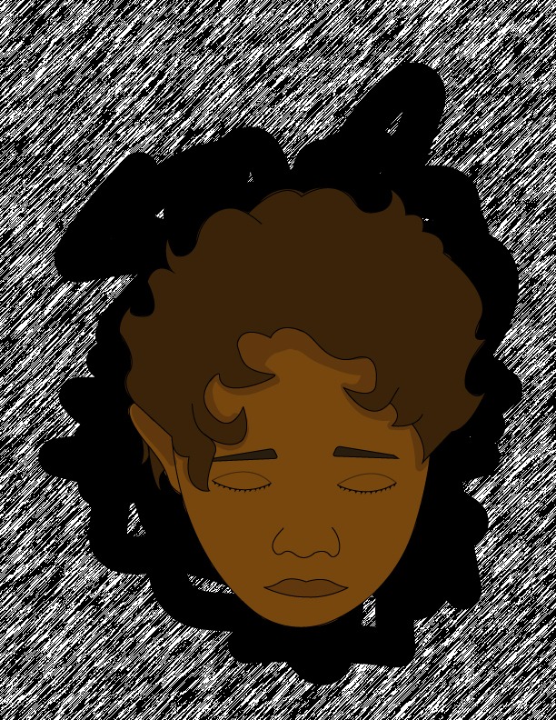 A child's head surrounded by black and blurred lines.